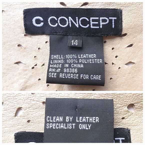 C Concept Laser Cut Leather Jacket Size 14 Vintage Boho Western Tan Beige Gold - Picture 4 of 16